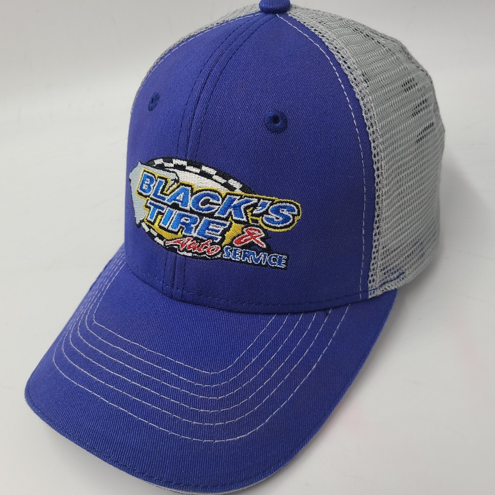 Blacks Tire & Auto Service Hat Adjustable Trucker Mesh Blue Gray Racing Goodyear